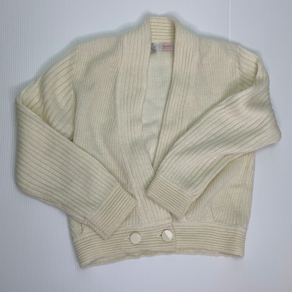 Vintage Cream Wrap Sweater Medium 90s Acrylic Blend Cardigan - Picture 5 of 8